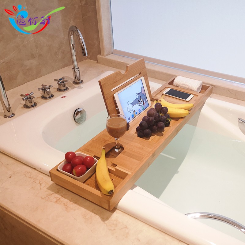 浴缸置物架竹制欧式泡澡支架浴盆浴桶支架多功能ipad平板手机支架