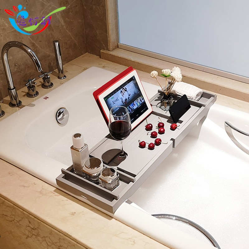 浴缸防滑浴室置物架欧式托盘平板手机支架泡澡架多功能架伸缩浴缸