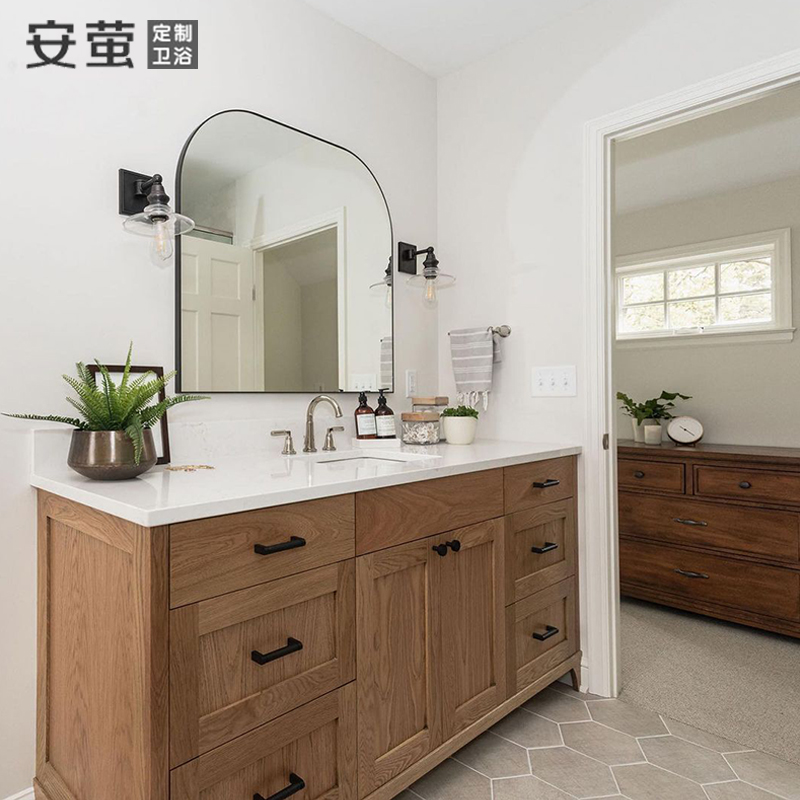 美式落地浴室柜陶瓷一体盆洗漱台卫生间日式原木风洗手脸面盆组合