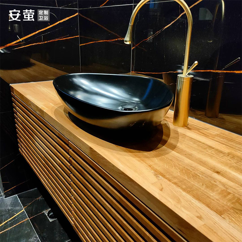 日式原木色浴室柜组合红橡实木洗手脸小户型卫生间定制洗漱台上盆