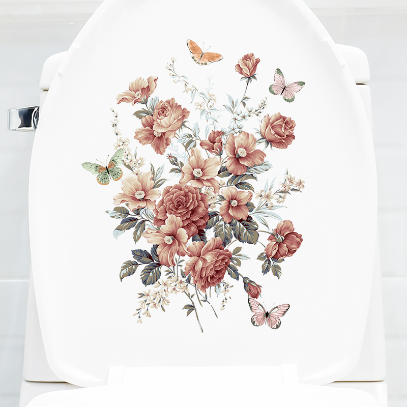 植物花朵厕所卫生间马桶装饰贴纸水箱盖装饰防水自粘瓷砖墙贴画