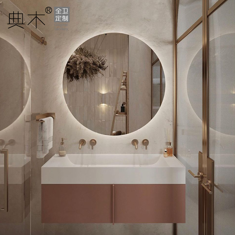 中式北欧风格实木洗脸盆柜卫生间洗漱台定制岩板卫浴柜简美挂墙新