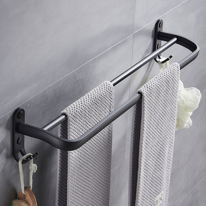 太空铝晾毛巾架免打孔卫生间浴室厕所壁挂式双杆毛巾杆轻奢风单杆
