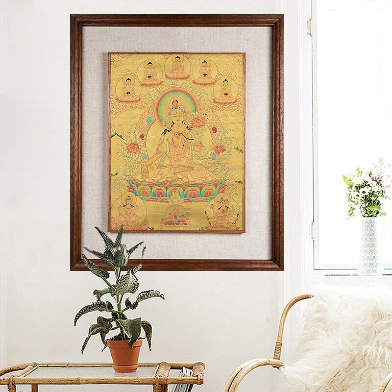 藏村白度母手绘唐卡室内装饰挂画玄关墙壁天然矿物颜料尼泊尔油画