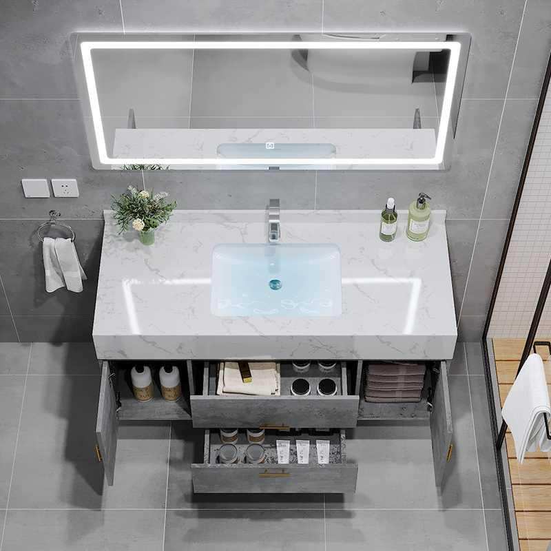 智能浴室柜组合现代简约卫生间洗漱台岩板洗脸洗手盆一体盆柜套。