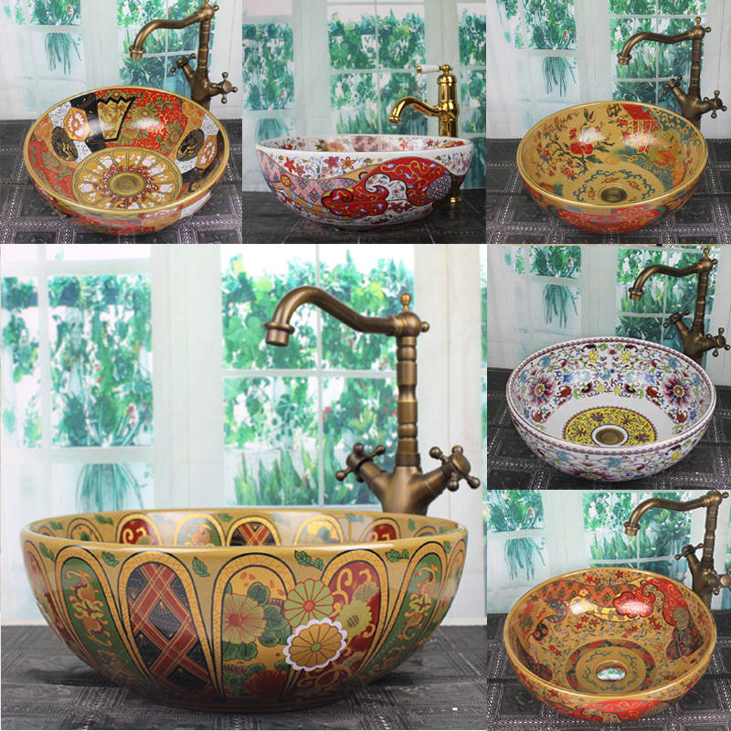 卫生间陶瓷创意艺术洗手盆台上盆洗脸盆小尺寸单盆家用圆形北欧式
