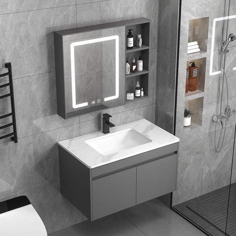 新2023不锈钢浴室柜卫生间简约岩板洗漱台陶瓷一体洗脸洗手盆柜