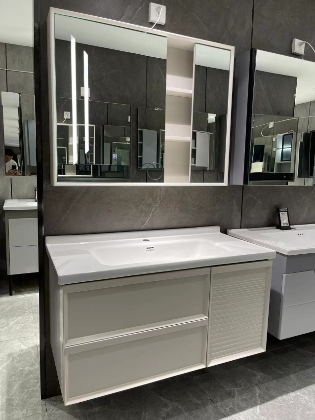 现代简约橡木浴室柜 陶瓷一体浴室柜 智能灯光镜柜浴室柜