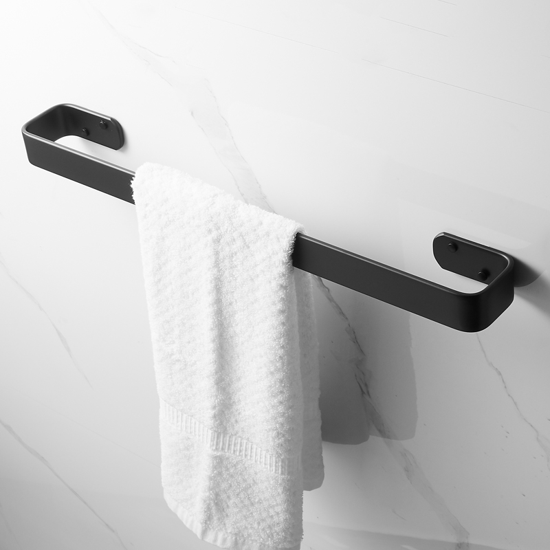 北欧浴室毛巾杆单杆 实心加厚简约毛巾架 卫生间黑色毛巾环免打孔