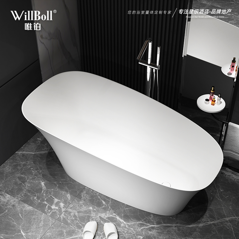 定制唯铂薄边人造石浴缸独立式一体式浴盆酒店出口大浴缸深泡浴缸