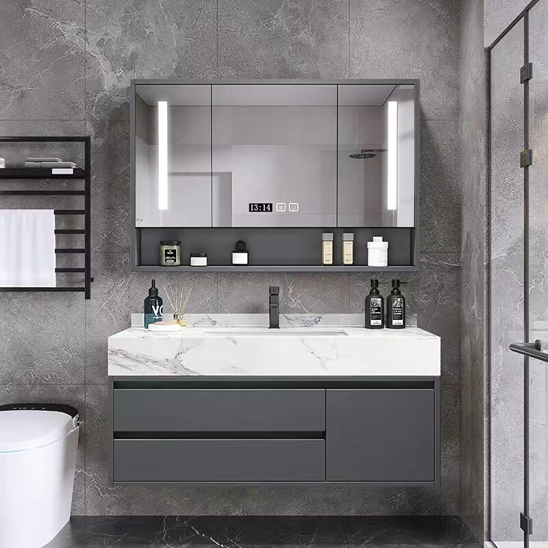 现代简约岩板无缝陶瓷一体盆智能浴室柜组合洗漱台洗手盆洗脸卫浴