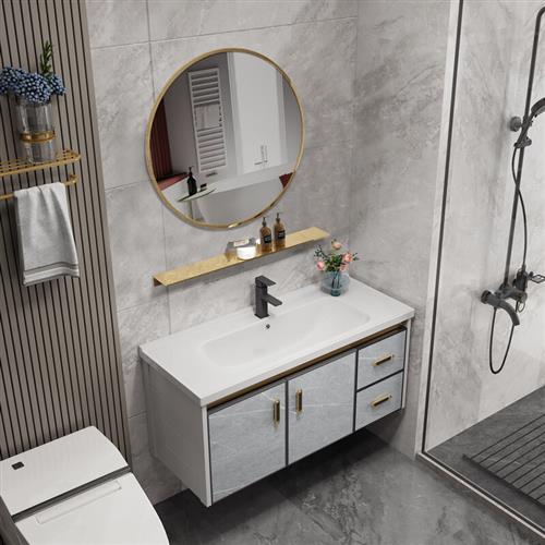 皇灯堡包安装太空铝浴室柜浴室镜柜岩板现代简约卫生间洗脸盆一体
