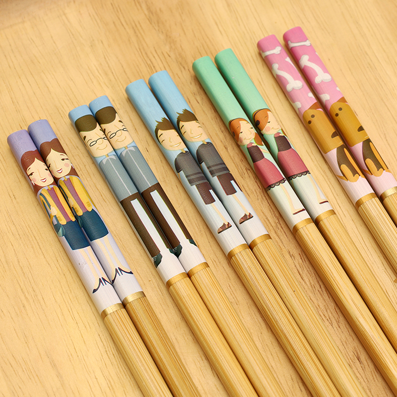 一家人筷子创意楠竹 家庭专人专用竹筷5-10双长家用装可爱5色分筷
