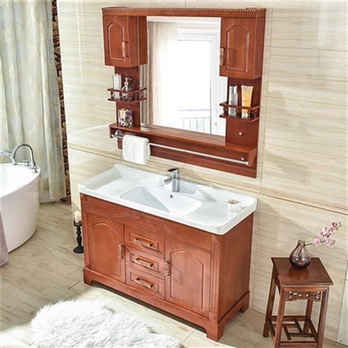 恒妙实木落地浴室柜组合橡木卫浴柜新中式洗脸盆洗手池卫生间柜欧