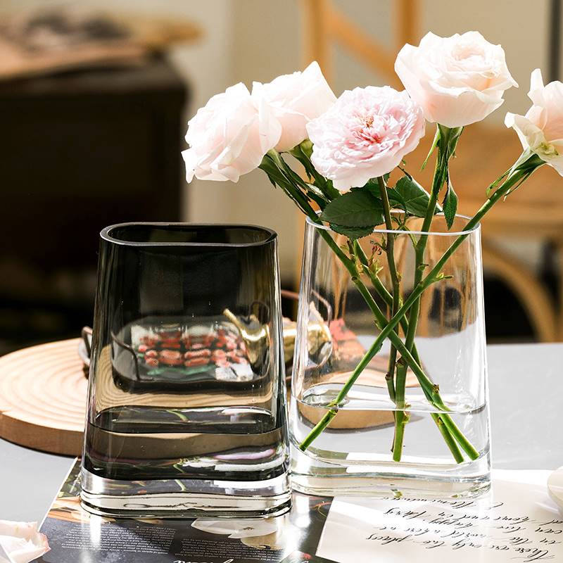 客厅花瓶摆件高级感简约创意玻璃花瓶透明水养插花鲜花装饰风