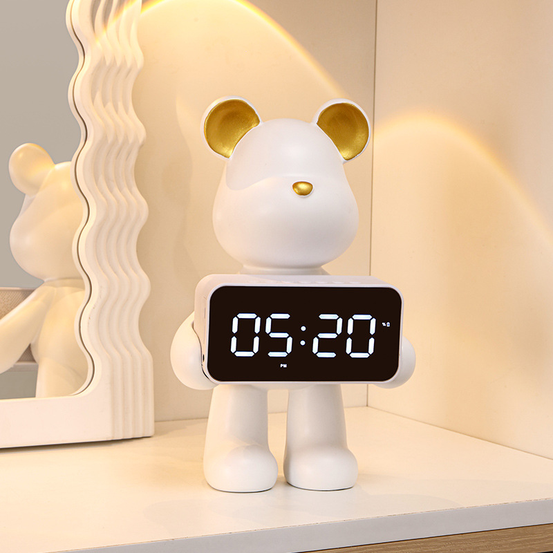北欧暴力熊智能电子时钟客厅桌面钟表摆件装饰品摆台式电子钟闹钟