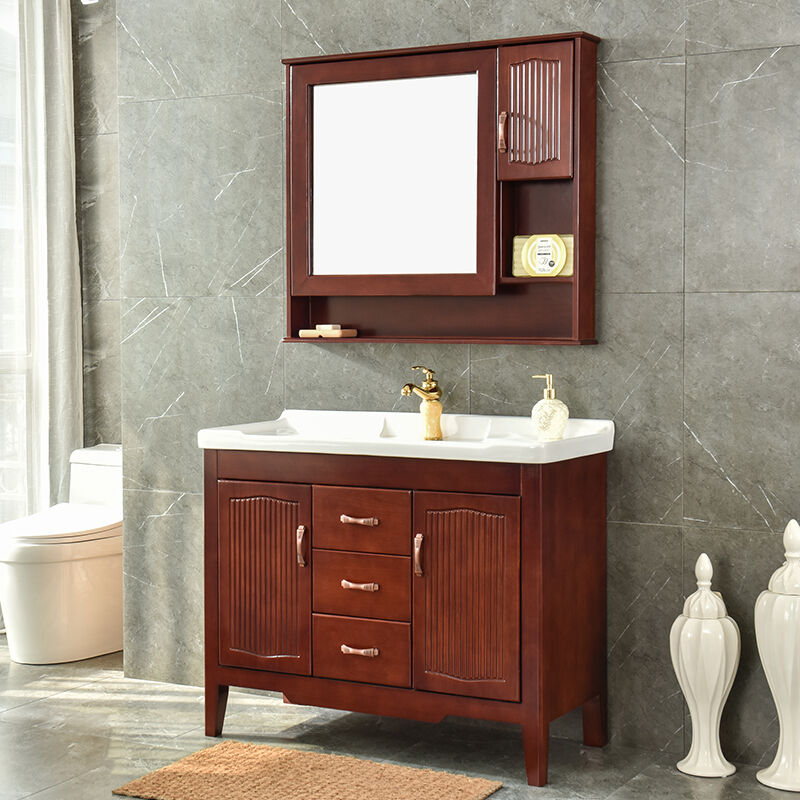 恒妙实木落地浴室柜组合橡木镜柜新中式洗脸盆洗手池卫生间仿古卫