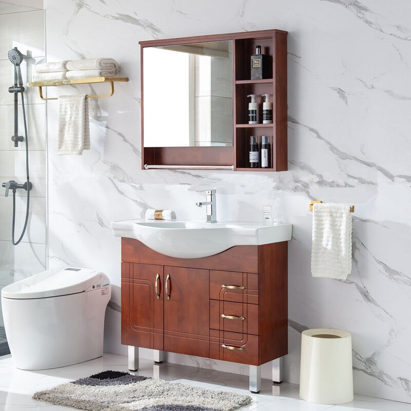 橡木浴室柜小户型洗脸盆柜组合落地实木洗手一体中式实木卫生