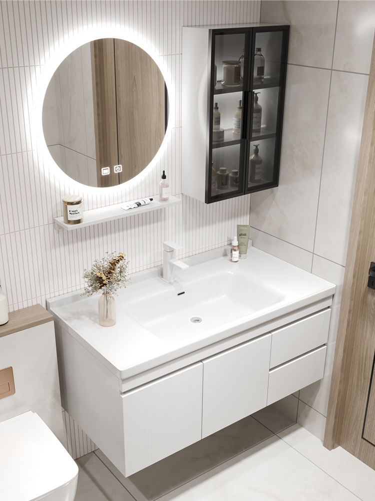 北欧轻奢实木智能浴室柜组合现代简约卫生间洗漱台洗脸洗手盆套装