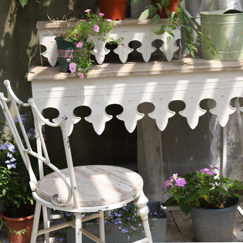 美式乡村做旧铁艺阳台置物架园艺杂货实木板桌子花园户外装饰花架