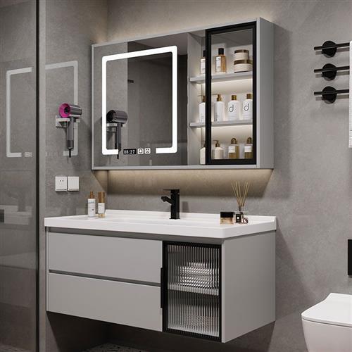 玻璃门浴室柜洗脸盆柜组合厕所洗漱洗手卫生间陶瓷一体盆智能镜柜
