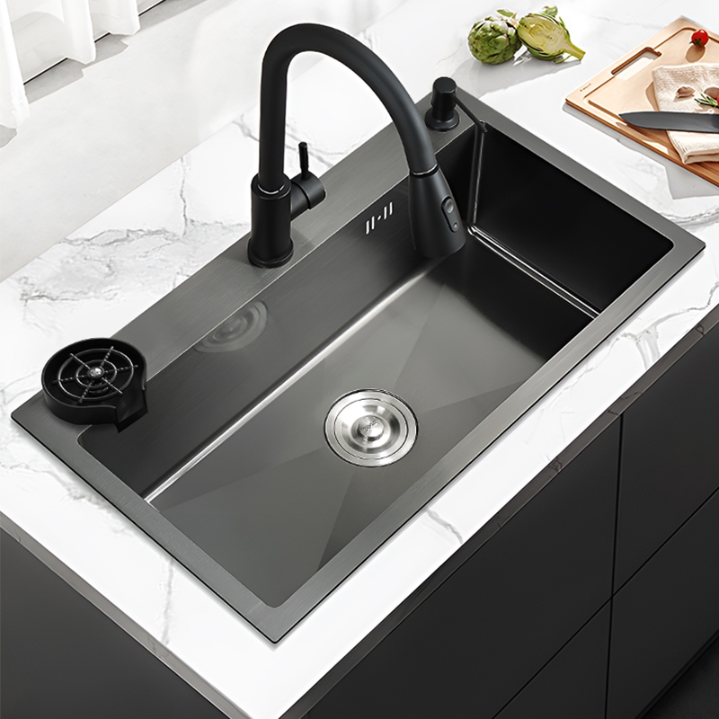 加厚304不锈钢大单槽厨房水槽家用洗菜盆洗碗槽水池台下水龙头