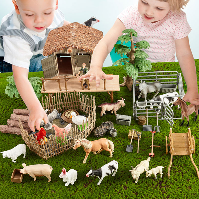 儿童农场玩具家禽场景动物园围栏奶牛庄园羊仿真牧场房子认知模型