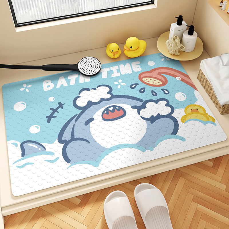 卡通小鲨鱼浴室防滑垫卫浴家用儿童淋浴房脚垫洗澡防摔卫生间地垫