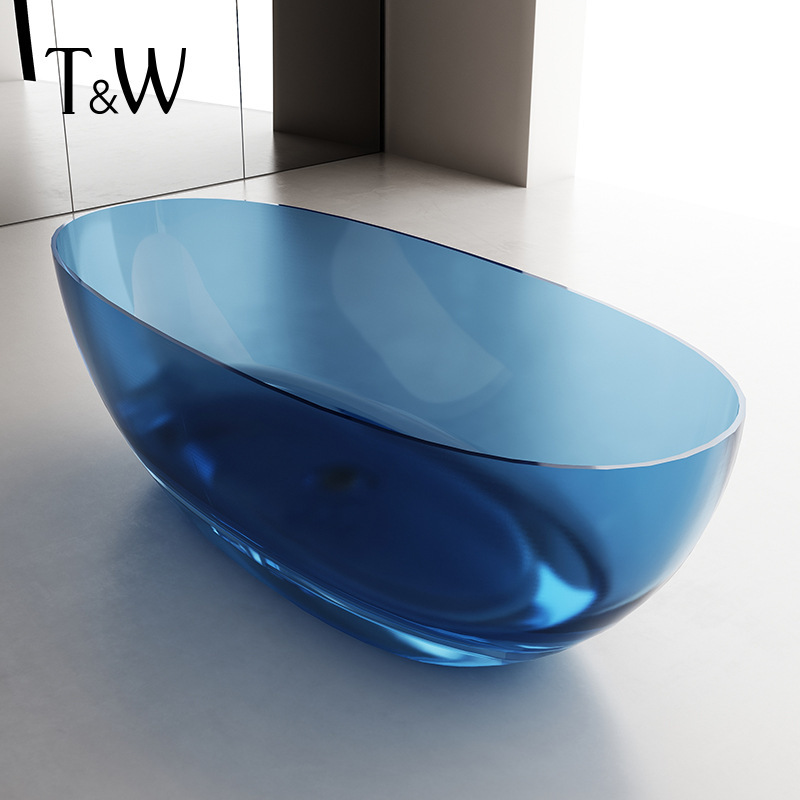 V3FP透明浴缸树脂彩色水晶家用小户型酒店独立式薄边泡澡浴盆