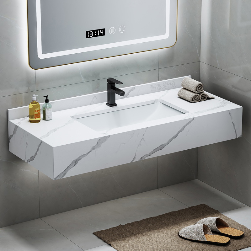 定制定制岩板一体台盆浴室柜组合洗脸池壁挂式洗手台大理石洗漱台