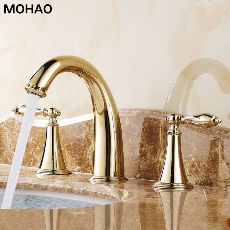 摩豪（Mohao）全铜欧式分体式三孔面盆冷热水龙头卫生间双把浴室