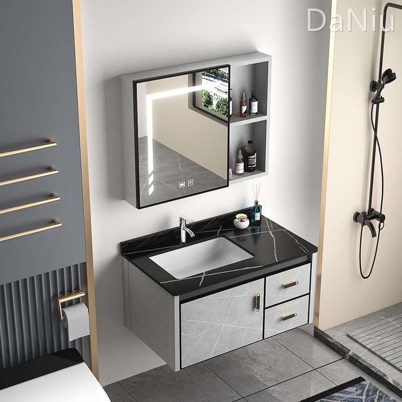 现代简约铝合金岩板浴室洗脸盆柜组合卫生间智能镜柜洗漱台洗手盆