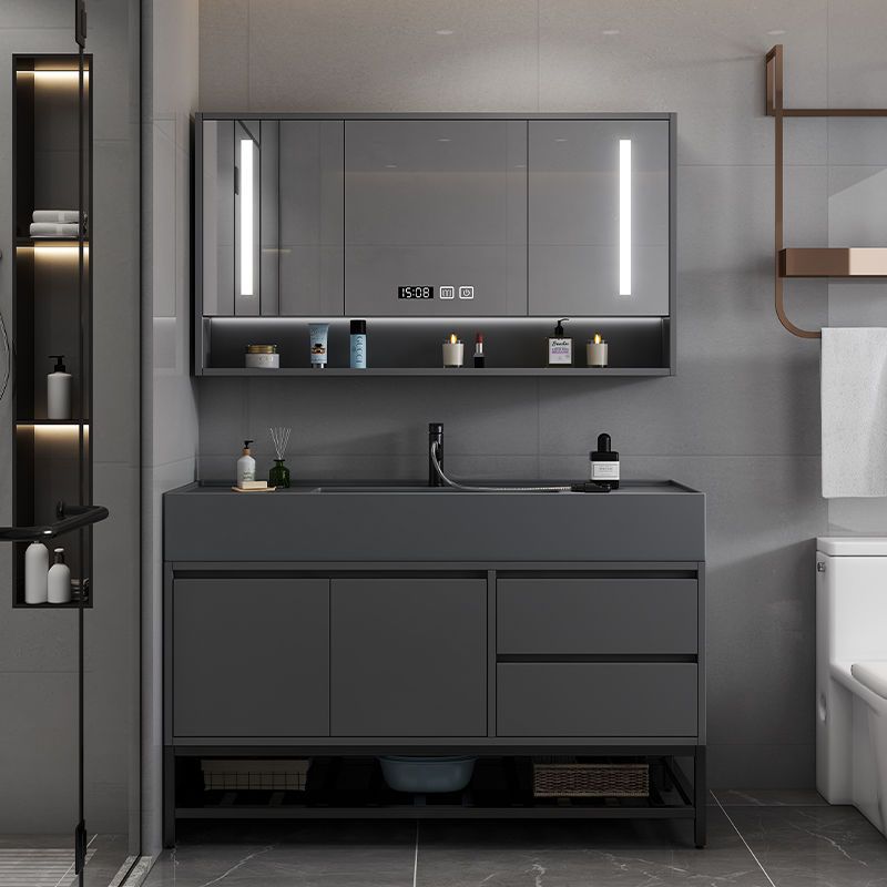 轻奢智能浴室镜柜组合纳米岩石一体洗脸洗手盆柜卫生间岩板洗漱台