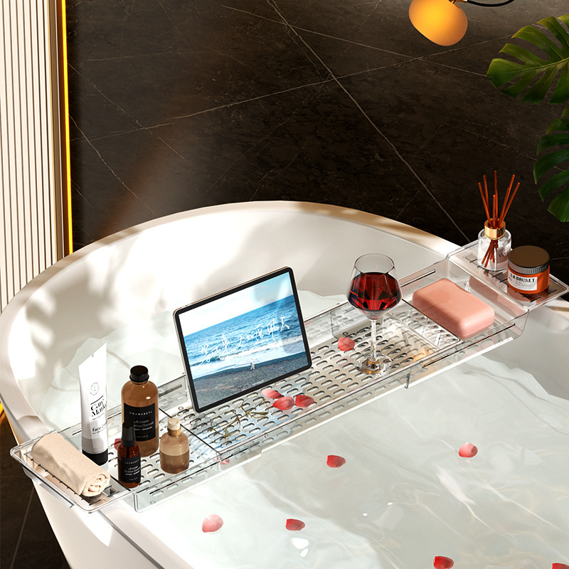 浴缸架子置物架可伸缩高级亚克力侧边台面浴室收纳架托盘泡澡酒店