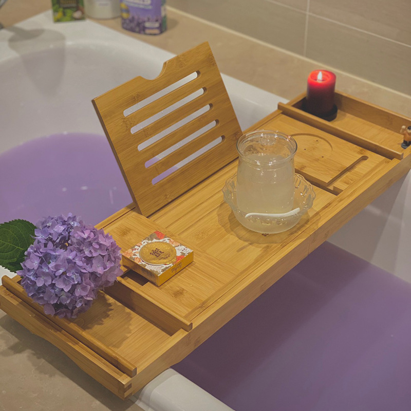 木制豪华竹浴缸托盘竹制置物架浴缸架置物板盖板支架泡澡浴枕浴桶
