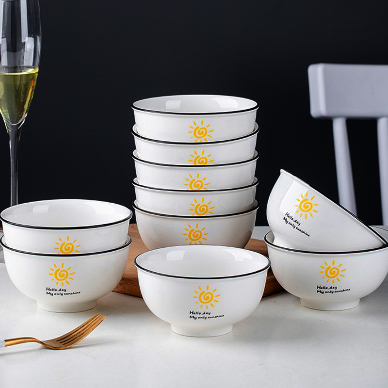 10个装家用陶瓷米饭碗陶瓷碗单个吃饭碗餐具碗碟套装碗盘小汤碗