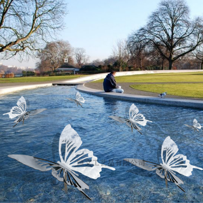 不锈钢蝴蝶摆件户外城市广场景观雕塑公园金属摆设花园昆虫装饰品