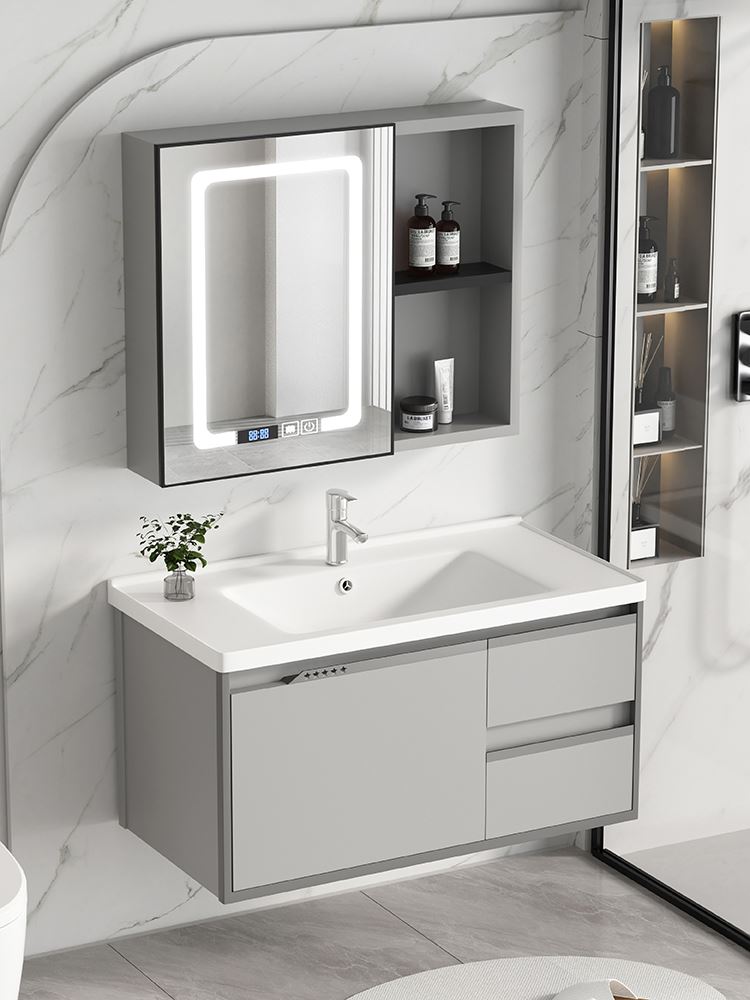 简约太空铝浴室柜组合卫生间岩板洗漱台池陶瓷一体洗脸盆洗手盆柜