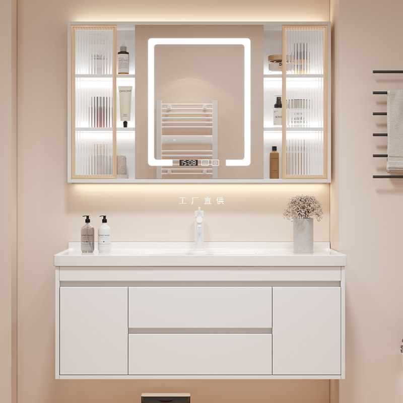 轻奢实木陶瓷一体盆浴室柜卫生间洗漱台现代简约洗手洗脸盆柜组合