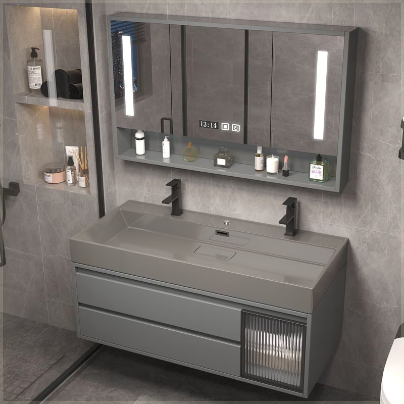 纳米岩石一体浴室柜组合智能卫生间双人洗漱台洗手盆洗脸盆柜组合