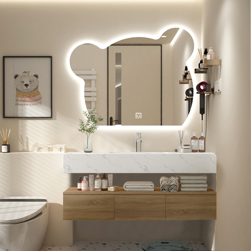 网红智能小熊镜子浴室柜组合卫生间洗脸洗漱台洗手池岩板一体盆