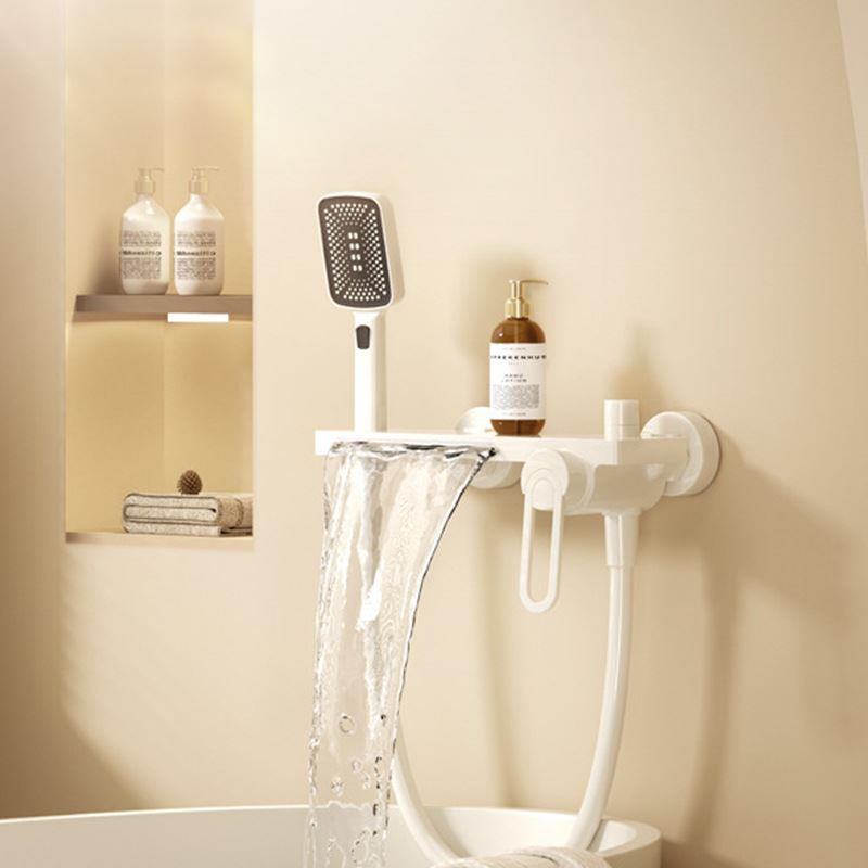 奶油白色全铜瀑布出水浴缸专用花洒套装卫生间浴室极简冷热水龙头
