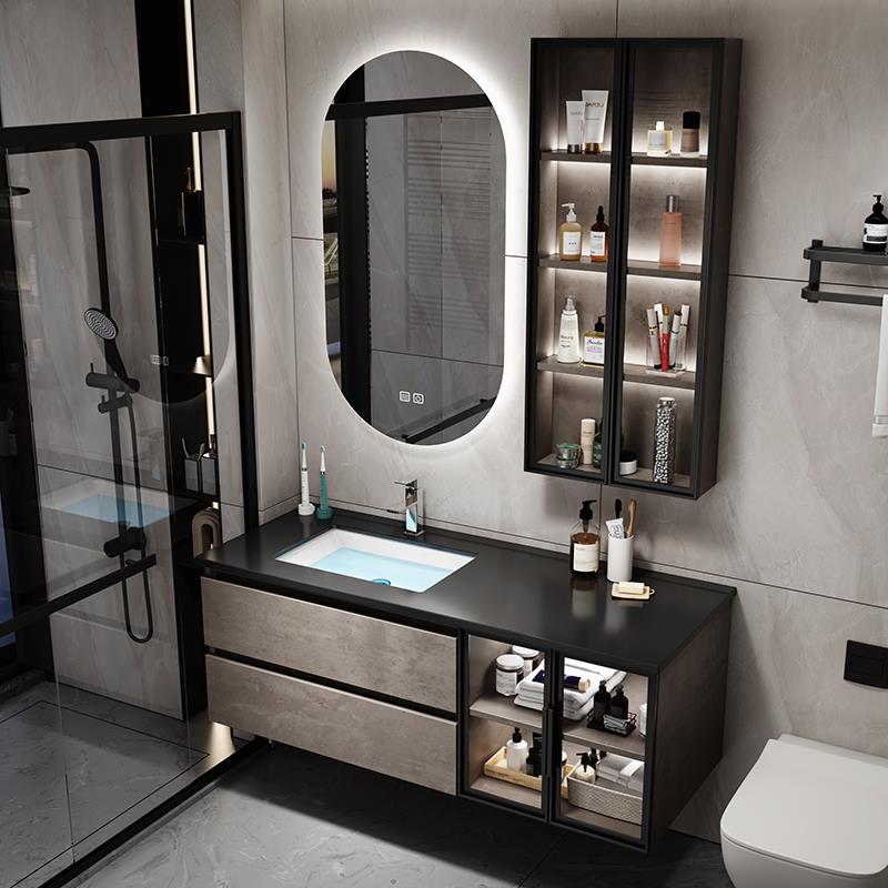 现代简约岩板浴室柜组合轻奢智能镜洗手洗脸池卫生间洗漱台盆定制