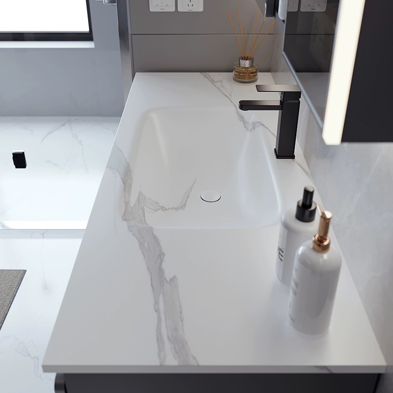 现代简约岩板热弯一体盆浴室柜卫生间洗脸盆组合智能洗手柜洗漱台