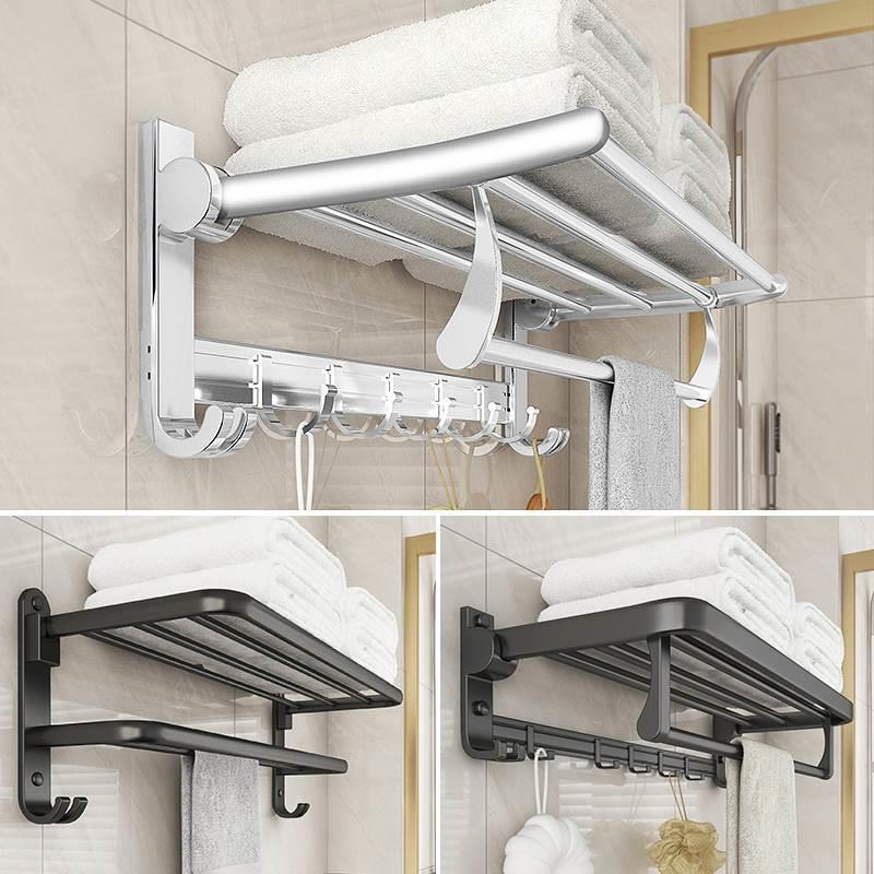 太空铝浴室置物架壁挂式毛巾杆收纳免打孔卫生间厕所洗手间浴巾架