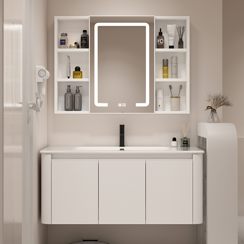 现代简约轻奢智能洗手洗脸盆柜组合太空铝陶瓷一体盆浴室柜卫生间
