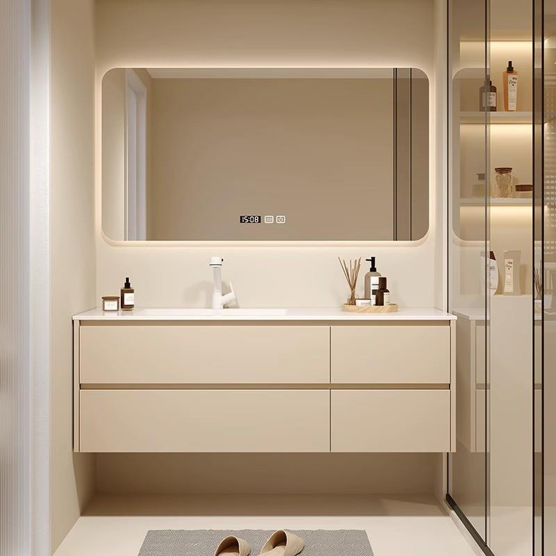 岩板无缝陶瓷一体盆浴室柜现代简约洗漱台化妆室洗手洗脸盆柜定制