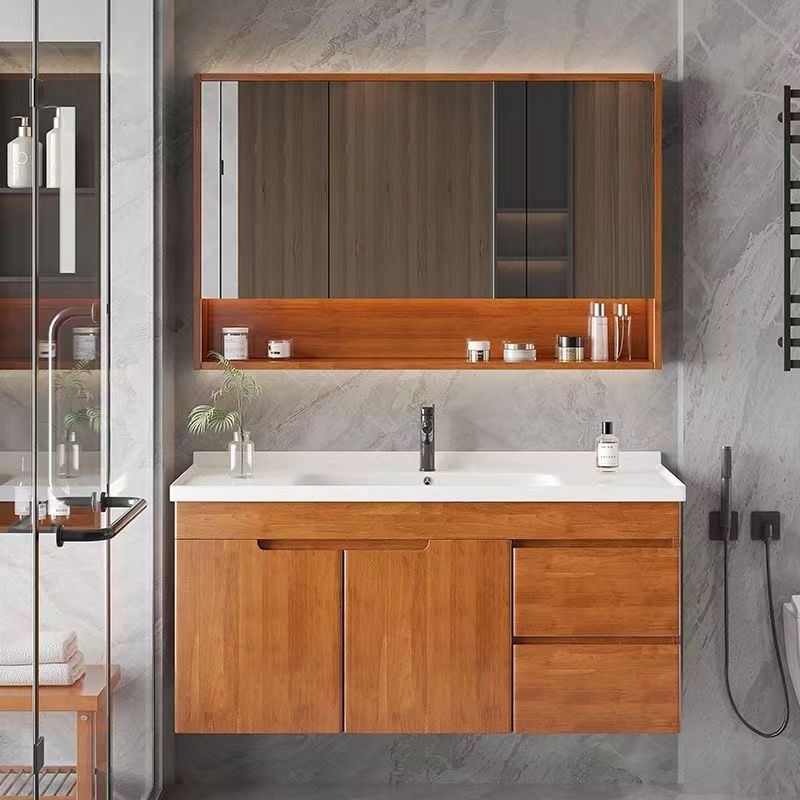 橡木浴室柜新中式洗脸盆柜组合卫浴洗脸盆卫生间木纹智能安装