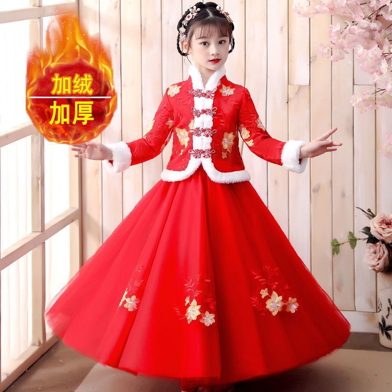 儿童汉服冬装中国风小女孩新年装连衣裙超仙女童唐装冬季加绒加厚