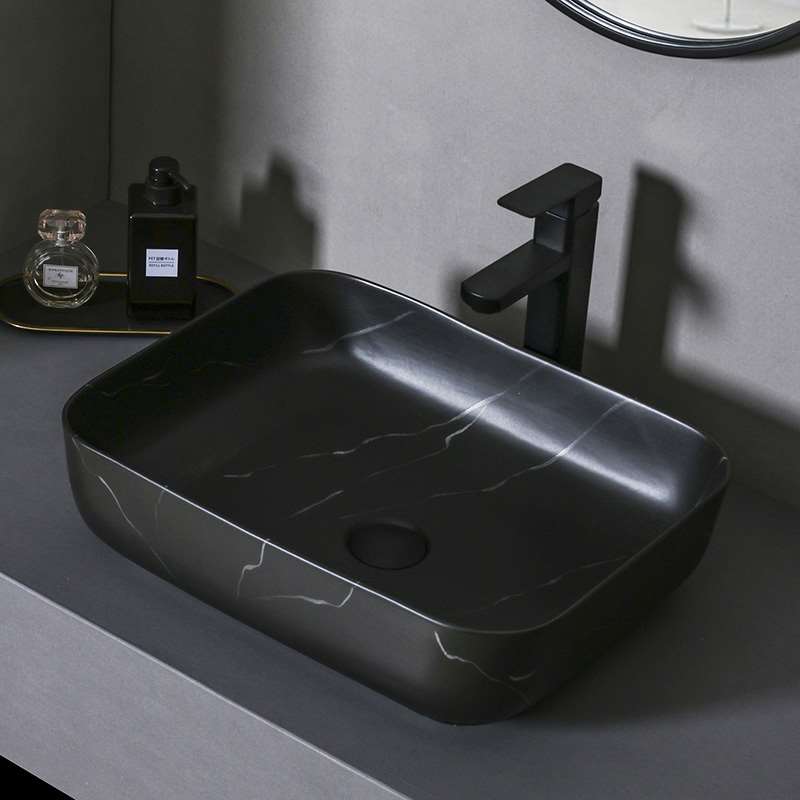 北欧黑色台上盆方形洗手盆家用卫生间哑光洗脸盆超薄阳台陶瓷单盆